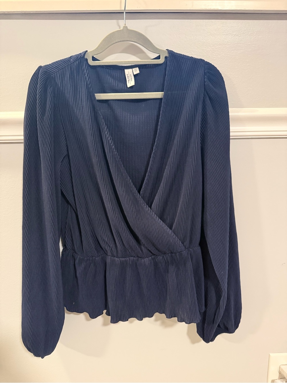 & Other Stories Navy Pleated Surplice Peplum Blouse